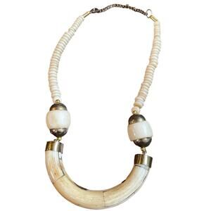 Vintage Bone Necklace Tribal Buffalo Western Horn Collar African Lobster Closure